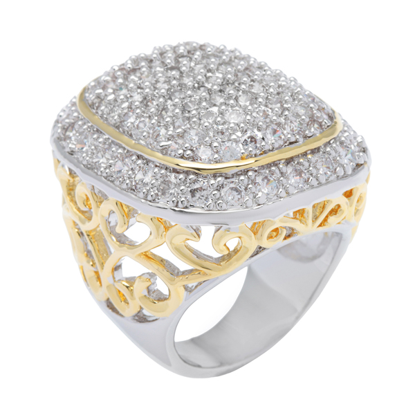 Kate Bissett Silvertone and Gold Overlay Pave-set Clear Cubic Zirconia Cocktail Ring